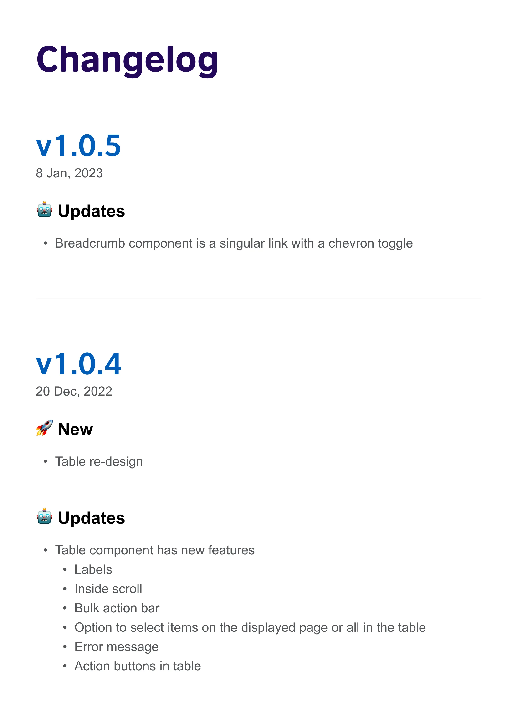 Change log component.