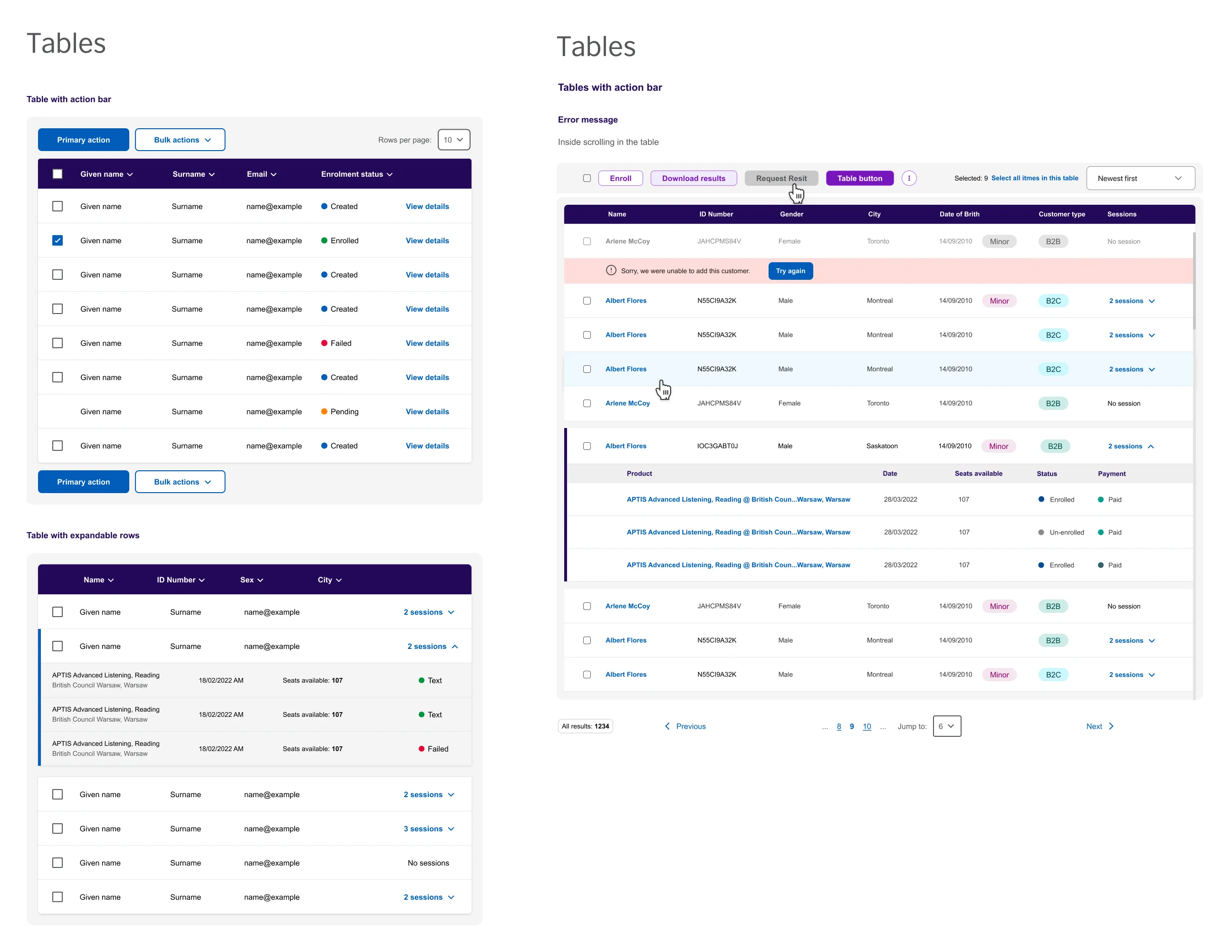Table components from the British Council component library.
